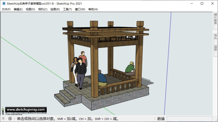 SketchUp古典亭子廊架模型vol.051