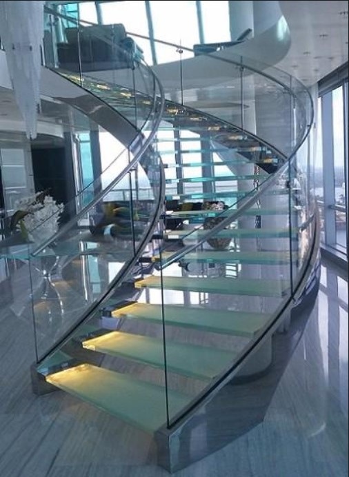 SketchUp草图大师SU创建室内玻璃弧形旋转楼梯模型