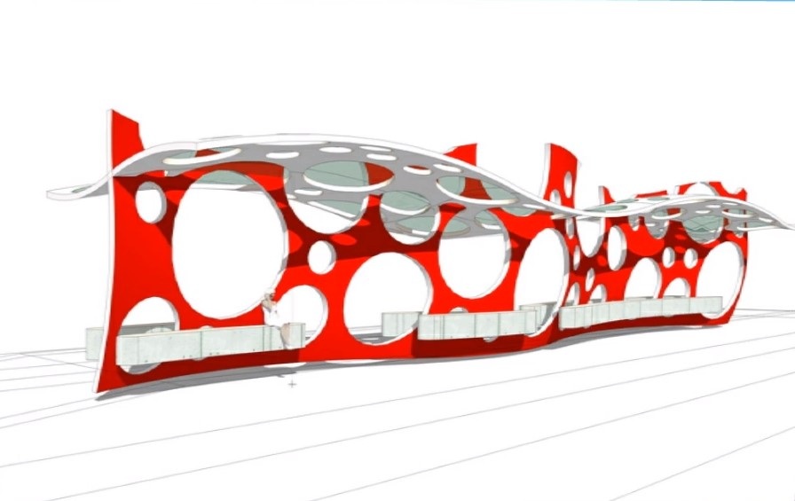 SketchUp草图大师SU创建现代公共景墙镂空廊架