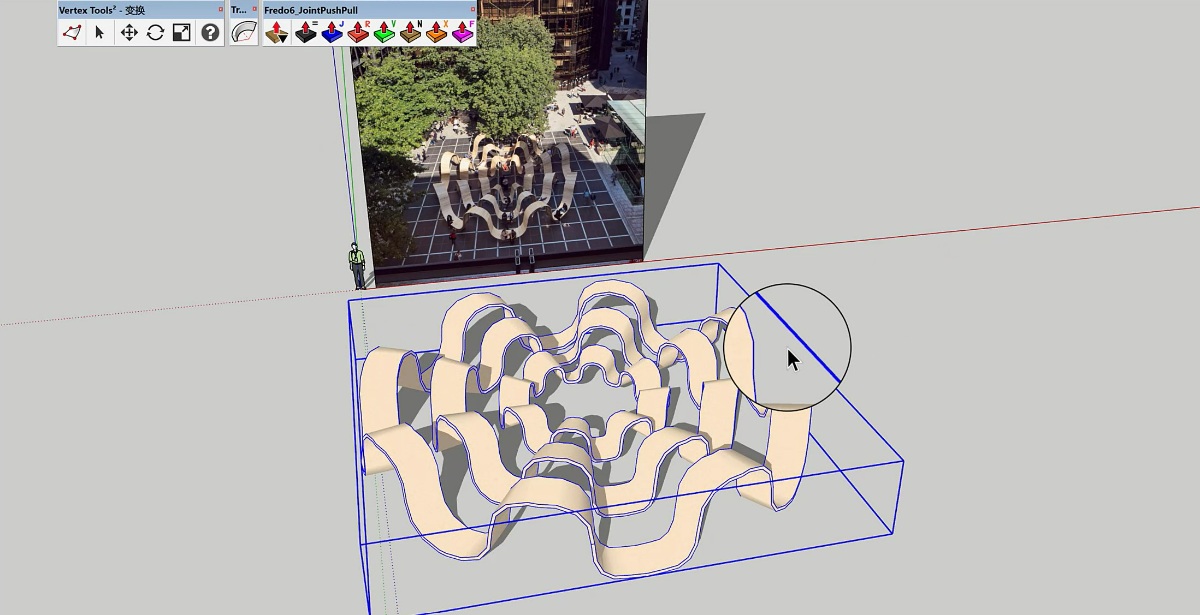 SketchUp草图大师创建英国Please Be Seated地标圆形波浪艺术装置