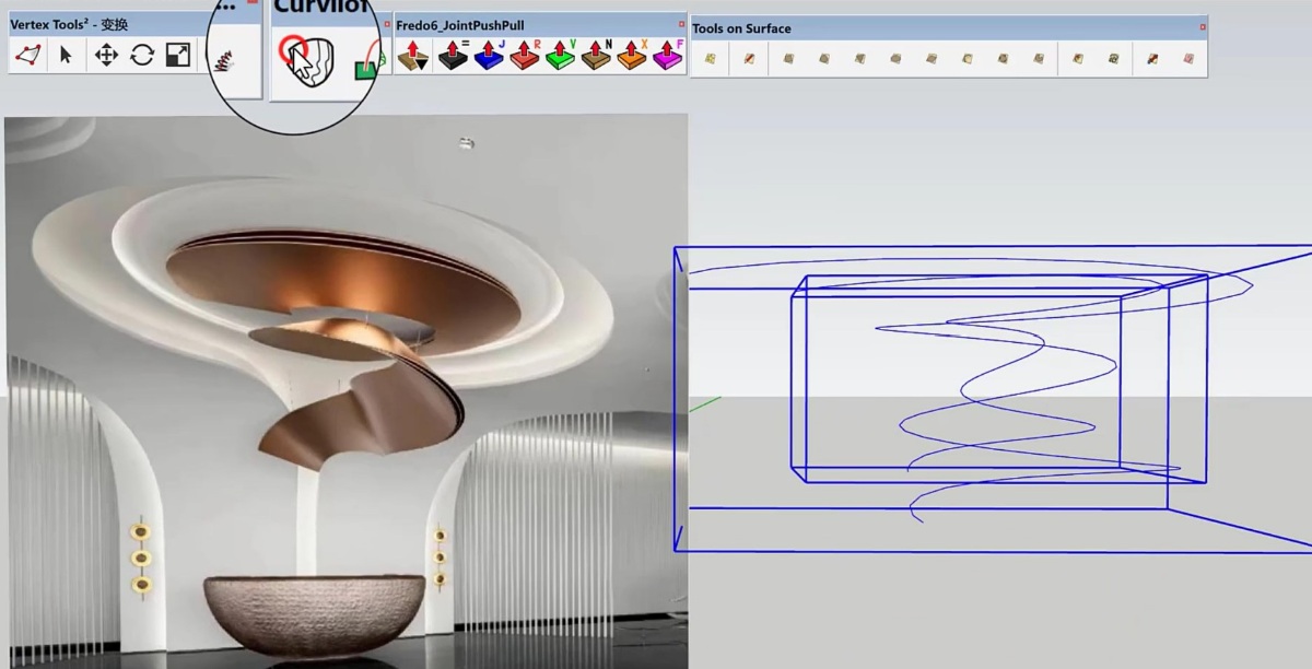 SketchUp草图大师创建室内螺旋异形吊顶造型