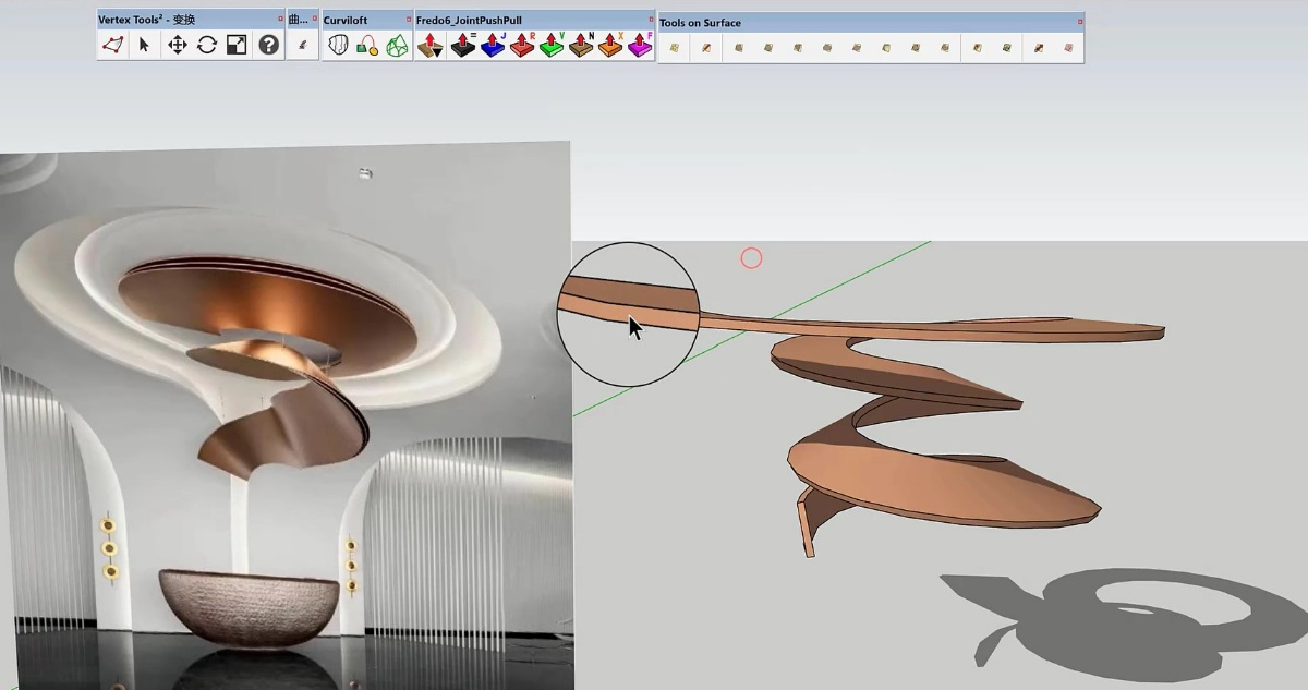 SketchUp草图大师创建室内螺旋异形吊顶造型
