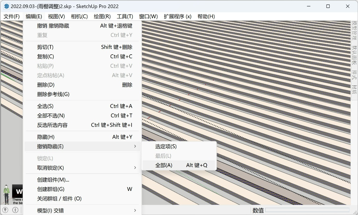 SketchUp草图大师模型看不到边线，不显示线